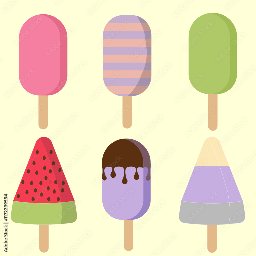 Set of tasty ice cream stickers. Ice cream with different flavors, a collection of isolated ice cream, popsicles and fruit ice with different fillings. Set of tasty ice cream stickers. Ice cream with different flavors, a collection of isolated ice cream, popsicles and fruit ice with different fillings.