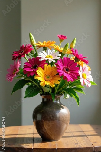 Wallpaper Mural Wooden table with a colorful bouquet of flowers in a large vase, vase, arrangement, big Torontodigital.ca