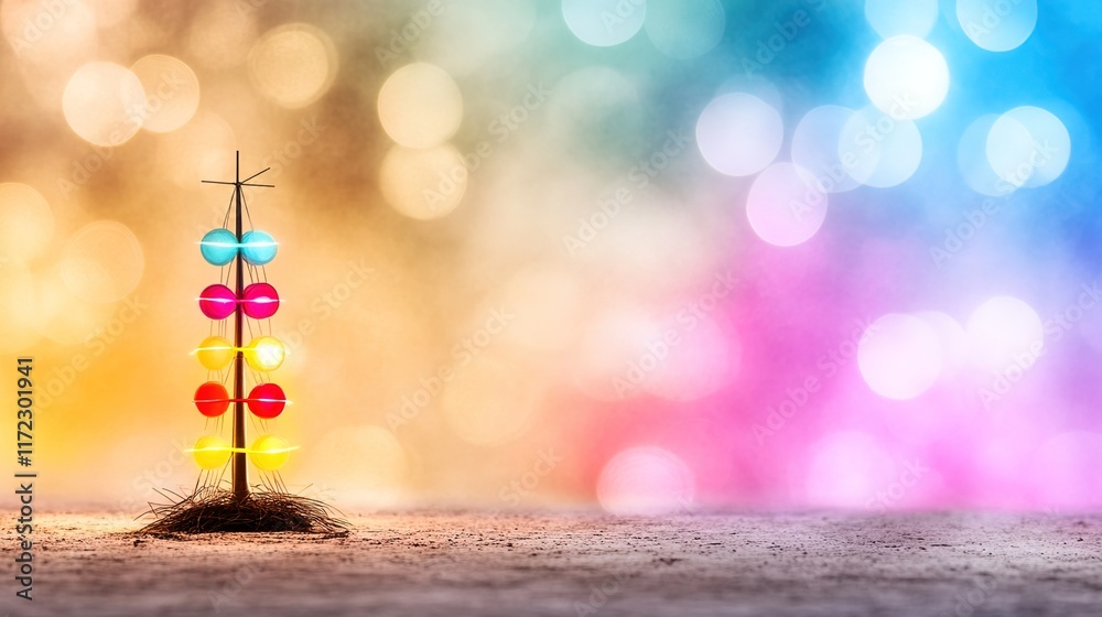 Obraz premium Colorful Christmas Tree Decoration with Glowing Lights and Bokeh