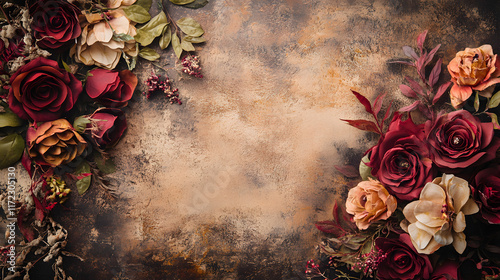 Vintage floral background with roses and decorative elements photo