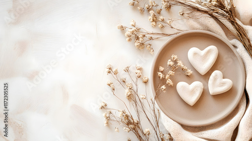 A heart-shaped chocolate cake, adorned with pink roses and delicate cream, sits elegantly on a table, ready for a romantic Valentine's Day celebration photo