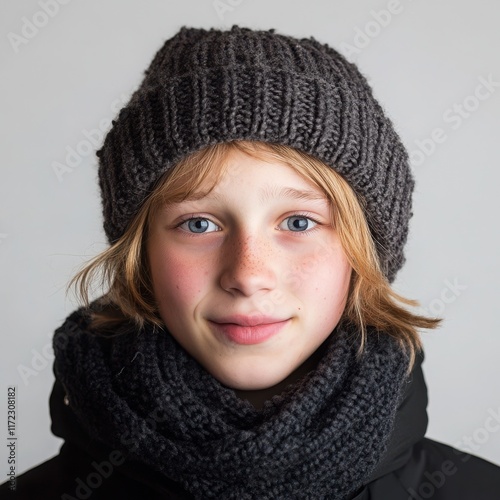 A Swedish teenager with wide, blinking eyes and a frozen smile, conveying polite confusion, on a white background 