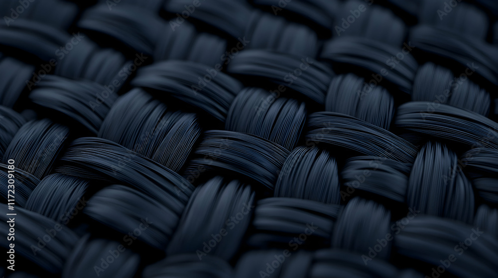 Obraz premium Dark blue woven fabric texture background; close-up detail showing intricate weave pattern; ideal for textile design or industrial material websites.