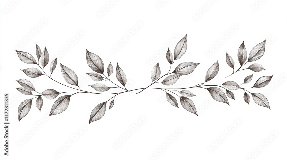 Delicate hand drawn line art of leaves, showcasing intricate details and elegance Delicate hand drawn line art of leaves, showcasing intricate details and elegance