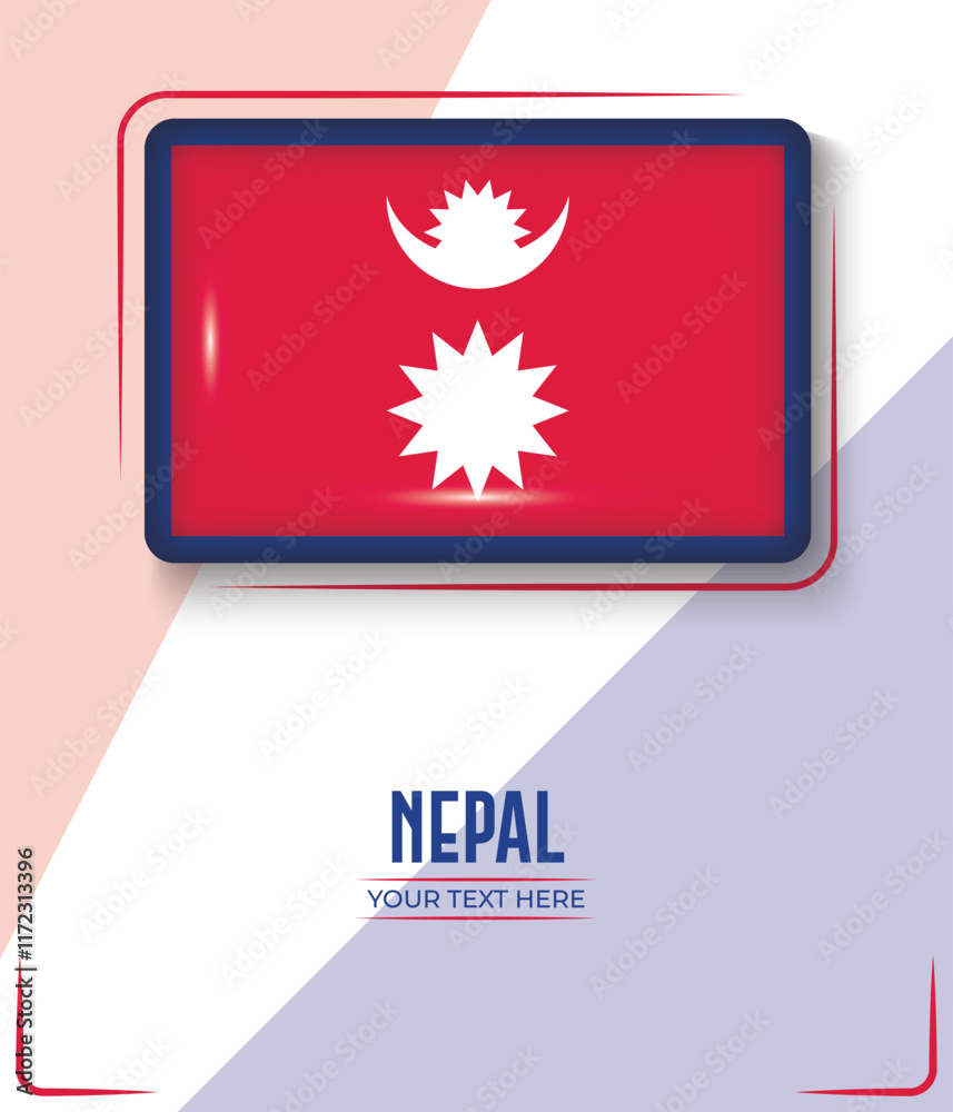 Flag of Nepal isolated on White background with Text. Banner, Poster, vector, template, Mockup, Background, Social Media, Post, 3D.