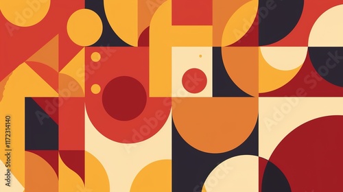 Red orange amber yellow abstract pattern background with various geometric shapes showing unique visual effects. Stunning combination of colors and shapes for decorative or creative uses.