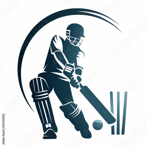 Stylized Cricket Pose with Minimalist Dark Teal Theme