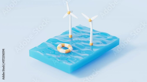 An animation of green new energy wind power in water,3d rendering