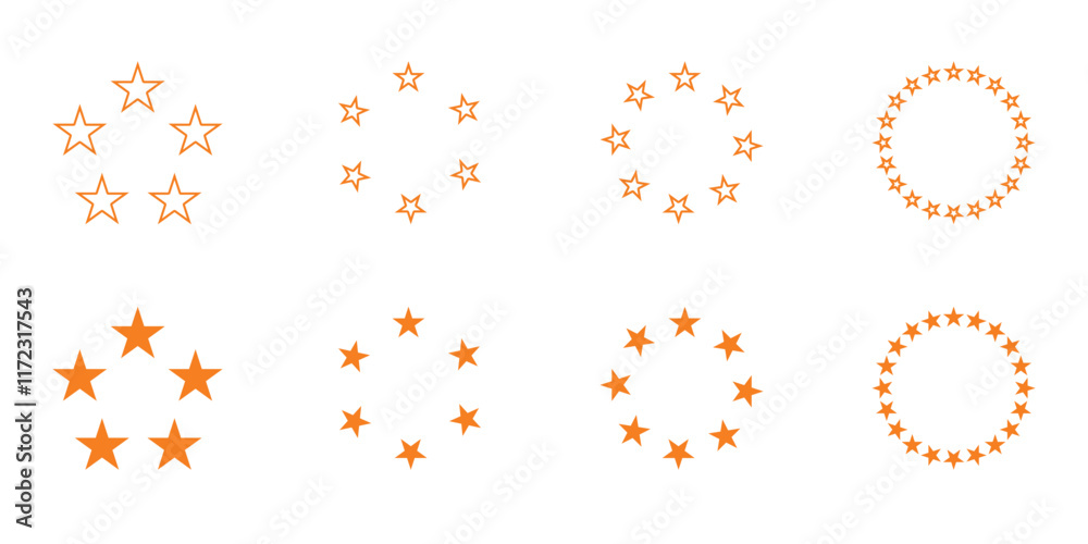 Stars in circle icons, stars in a round circular illustration. Star circles icon. European union flag symbol.