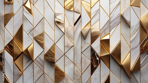 Geometric shapes like miniature triangles arranged in vertical lines, resembling cracked marble with white and gold tones. Perfect for abstract themes, modern designs, and creative art projects