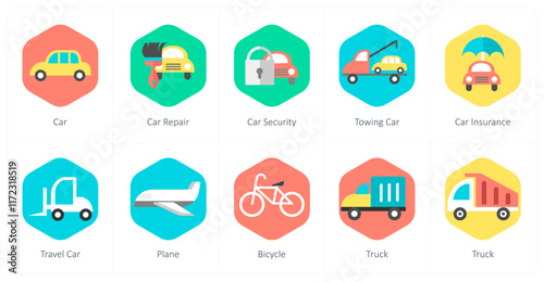 A set of 10 mix icons as car, car repair, car security