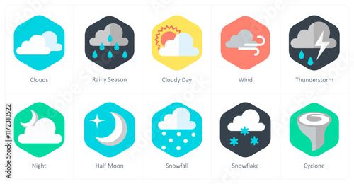 A set of 10 mix icons as clouds, rainy season, cloudy day