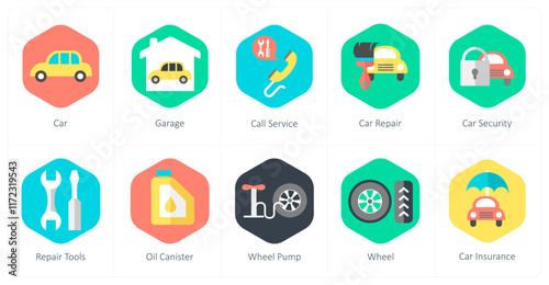 A set of 10 mix icons as car, garage, call service