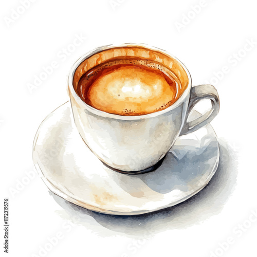 A watercolor vector painting of an Americano, isolated on a white background. Americano vector.

