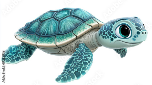 charming cartoon turtle illustration with vibrant colors and big eyes, swimming gracefully