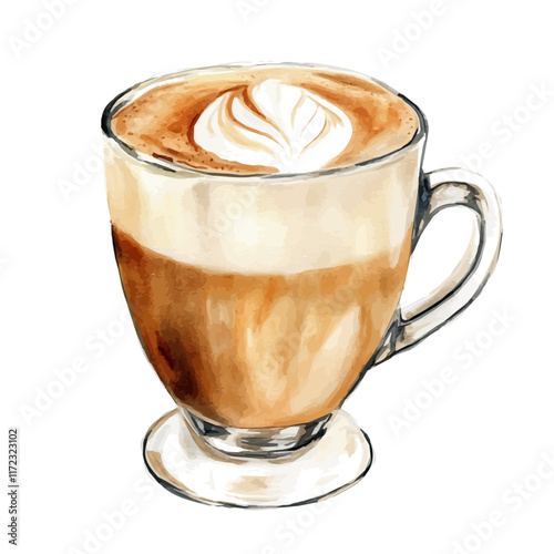 A watercolor vector painting of an Almond Milk Latte, isolated on a white background. Almond Milk Latte vector.


