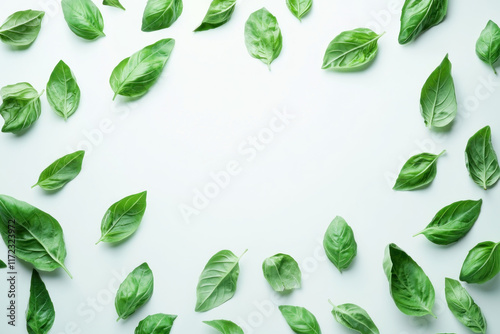 Wallpaper Mural Green leaves on white background, providing a fresh and vibrant contrast. Torontodigital.ca