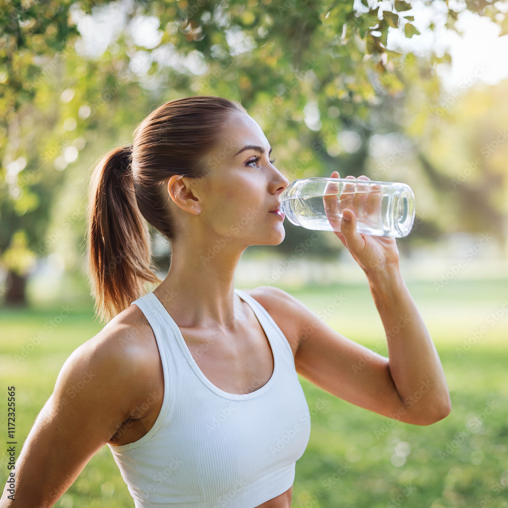 Woman Drinking Water Green Background Woman Drinking Water Green Background