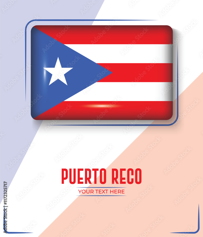 Obraz premium Flag of Puerto Rico isolated on White background with Text. Banner, Poster, vector, template, Mockup, Background, Social Media, Post, 3D.