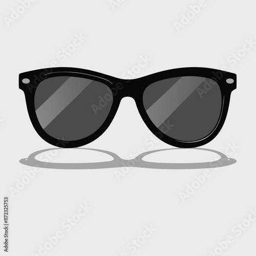 fashionable black sunglass on white background. Black glasses isolated with shadow for your design. Vector illustration.