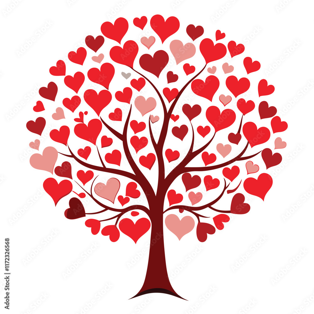 Fototapeta premium valentine card with hearts tree icon silhouette vector illustration