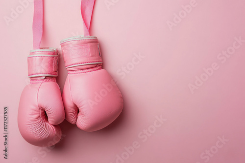 Pink boxing gloves against a pink backdrop.
