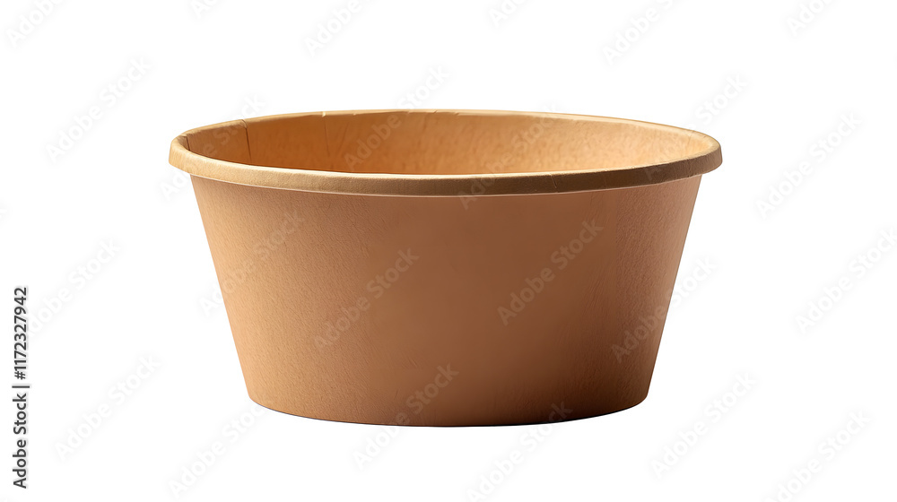Side view closeup of empty single brown paper bowl isolated on white background with clipping path : Generative AI