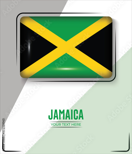 Flag of Jamaica isolated on White background with Text. Banner, Poster, vector, template, Mockup, Background, Social Media, Post, 3D.