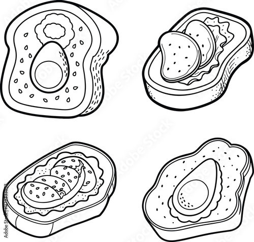 Healthy Avocado Toast Line art Vector