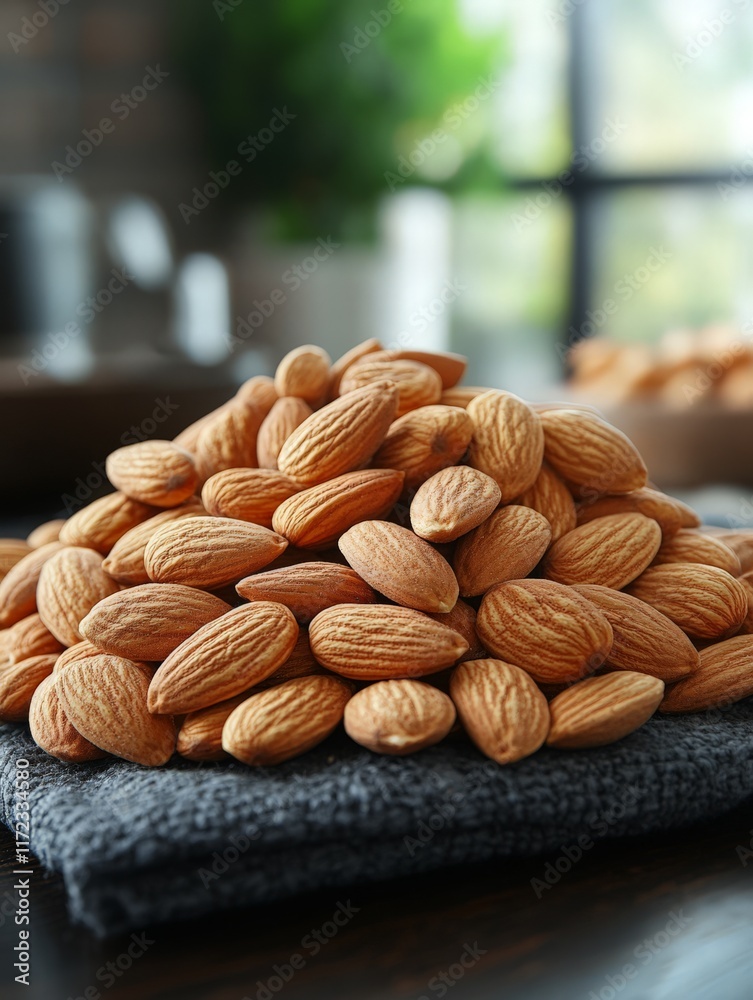 custom made wallpaper toronto digitalA close-up of a pile of almonds on a textured cloth, showcasing their natural texture and color.