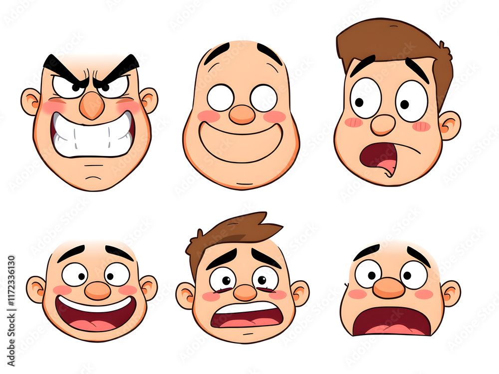 The image is a collection of cartoon faces with different expressions The image is a collection of cartoon faces with different expressions