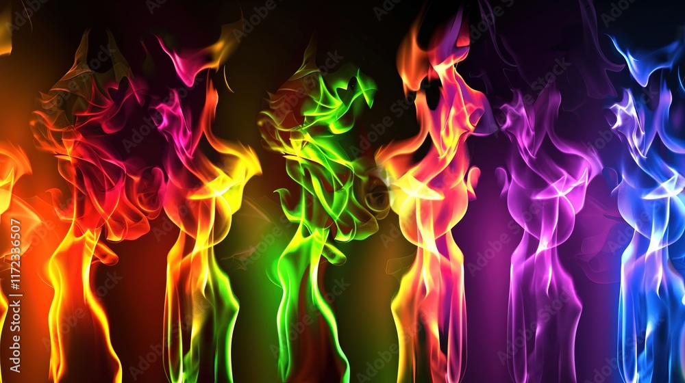 Obraz premium Color gradient with bright rich neon vivid glow like fire on hot metal, creating an eye-catching design for template use. Stunning visual effect achieved through the combination of colors and elements