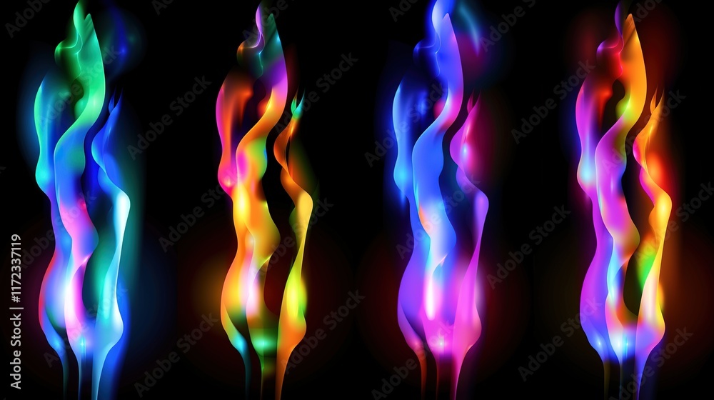 Fototapeta premium Color gradient with bright rich neon vivid glow like fire on hot metal, creating an eye-catching design for template use. Stunning visual effect achieved through the combination of colors and elements