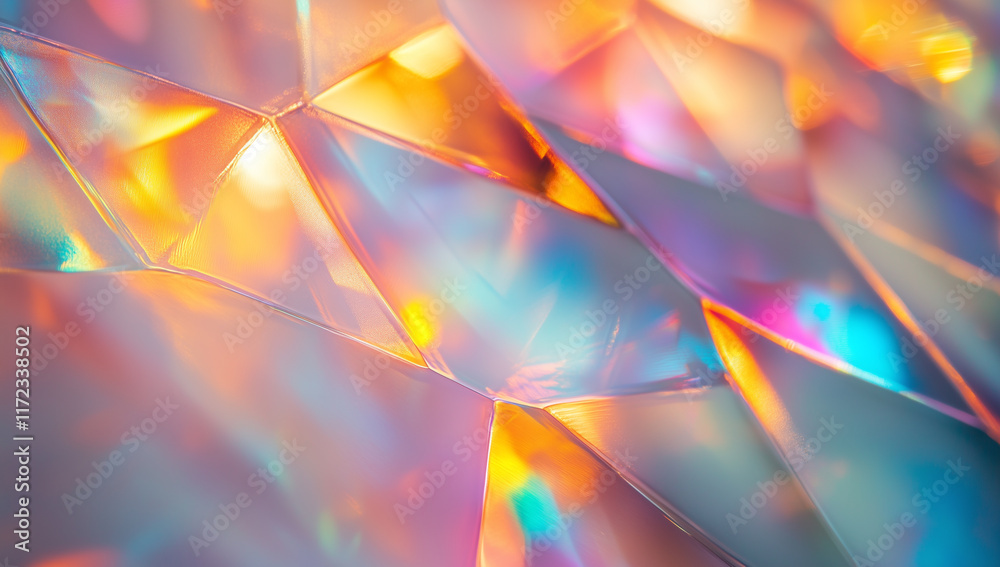 Rainbow Light Patterns on Glass Against White Background