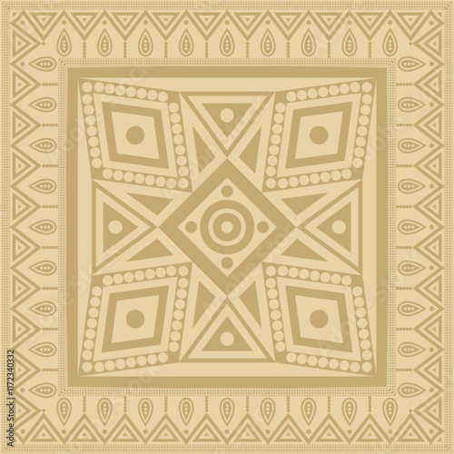 Vector gold native american folk ornament. Square pattern, scarf of the peoples of America, Aztec, Incas, Maya