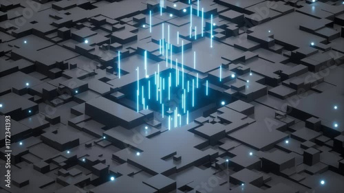 An animation of 3D rendering technology sense chip data transmission background