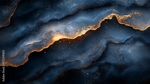 Abstract Dark Blue Gold Marble Texture Art
