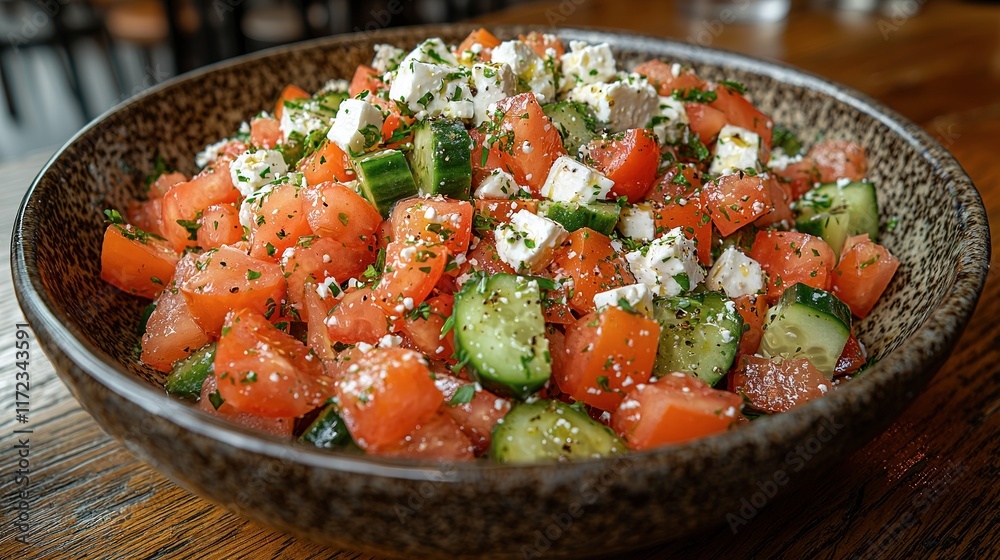 Fresh Tomato Cucumber Feta Salad in a Bowl Fresh Tomato Cucumber Feta Salad in a Bowl