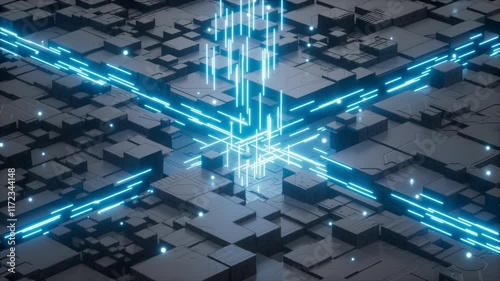 An animation of 3D rendering technology sense chip data transmission background