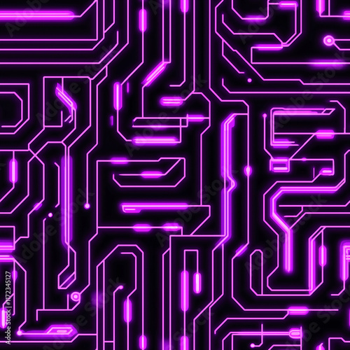 Neon Circuit Lines Seamless Pattern