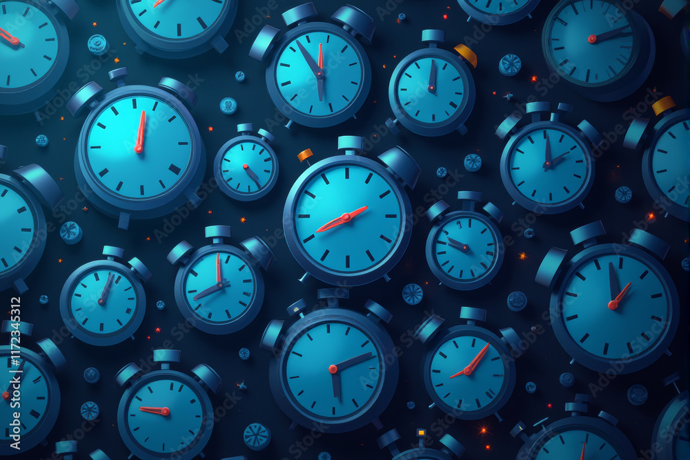 Digital background with a pattern of stylized clocks and timers, time management, deadlines, productivity. Digital background with a pattern of stylized clocks and timers, time management, deadlines, productivity.