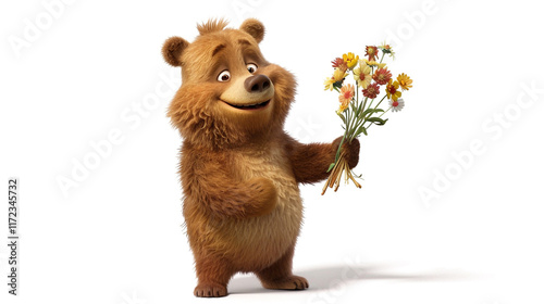 brown bear holding flower 