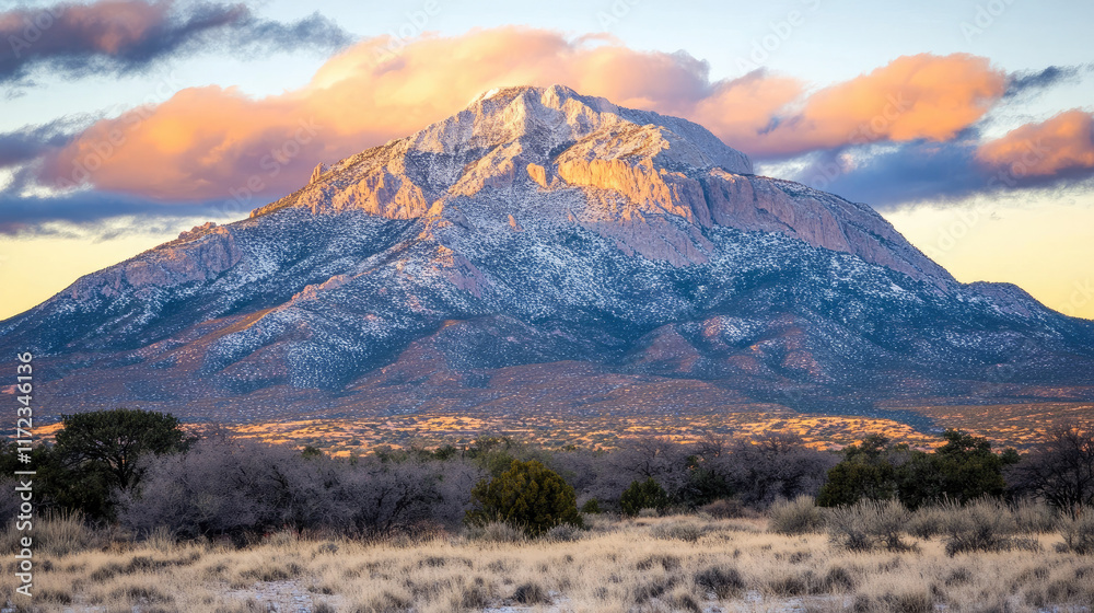 Majestic Mountain Landscape at Sunset with Colorful Clouds Majestic Mountain Landscape at Sunset with Colorful Clouds
