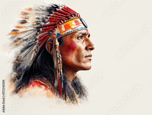 A portrait of a Native American man wearing a feathered headdress, showcasing cultural heritage.