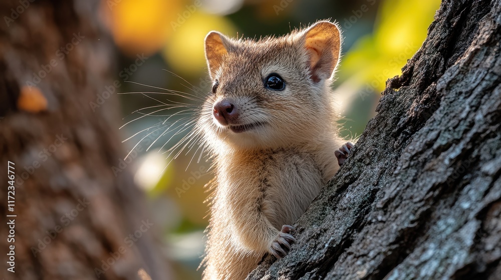Bandicoot vigorously scratching against a tree trunk in its natural habitat Bandicoot vigorously scratching against a tree trunk in its natural habitat