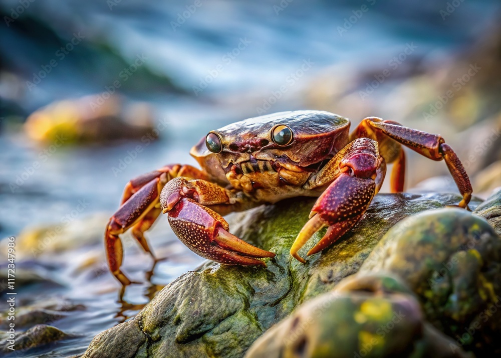 Close-up of a Sea Crab on Rocky Shoreline - Documentary Photography Style Close-up of a Sea Crab on Rocky Shoreline - Documentary Photography Style