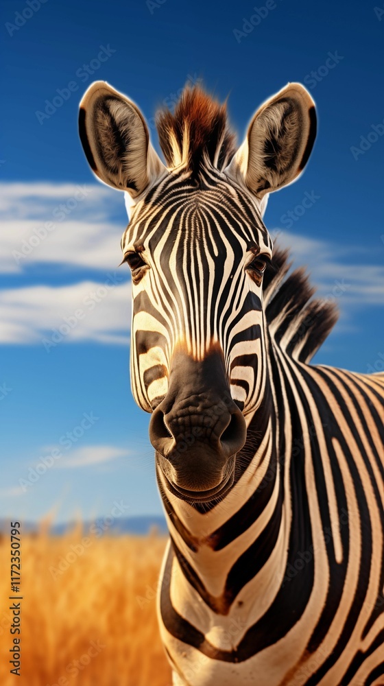 Naklejka premium close shot of zebra head background, wallpaper for mobile, 9:16 ratio. Generative ai.