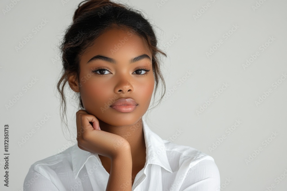 Portrait of a thoughtful young woman with tied-back hair Portrait of a thoughtful young woman with tied-back hair