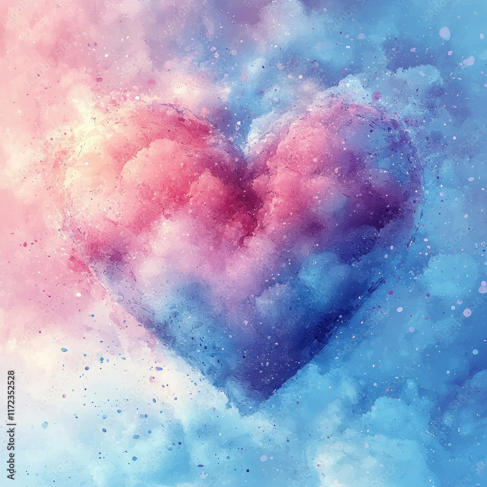 Fototapeta premium Colorful heart-shaped nebula in cosmic clouds with sparkling particles