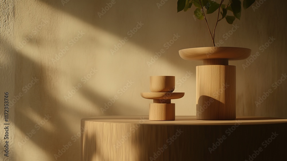 Minimalist Wooden Objects with Natural Light and Shadows Minimalist Wooden Objects with Natural Light and Shadows